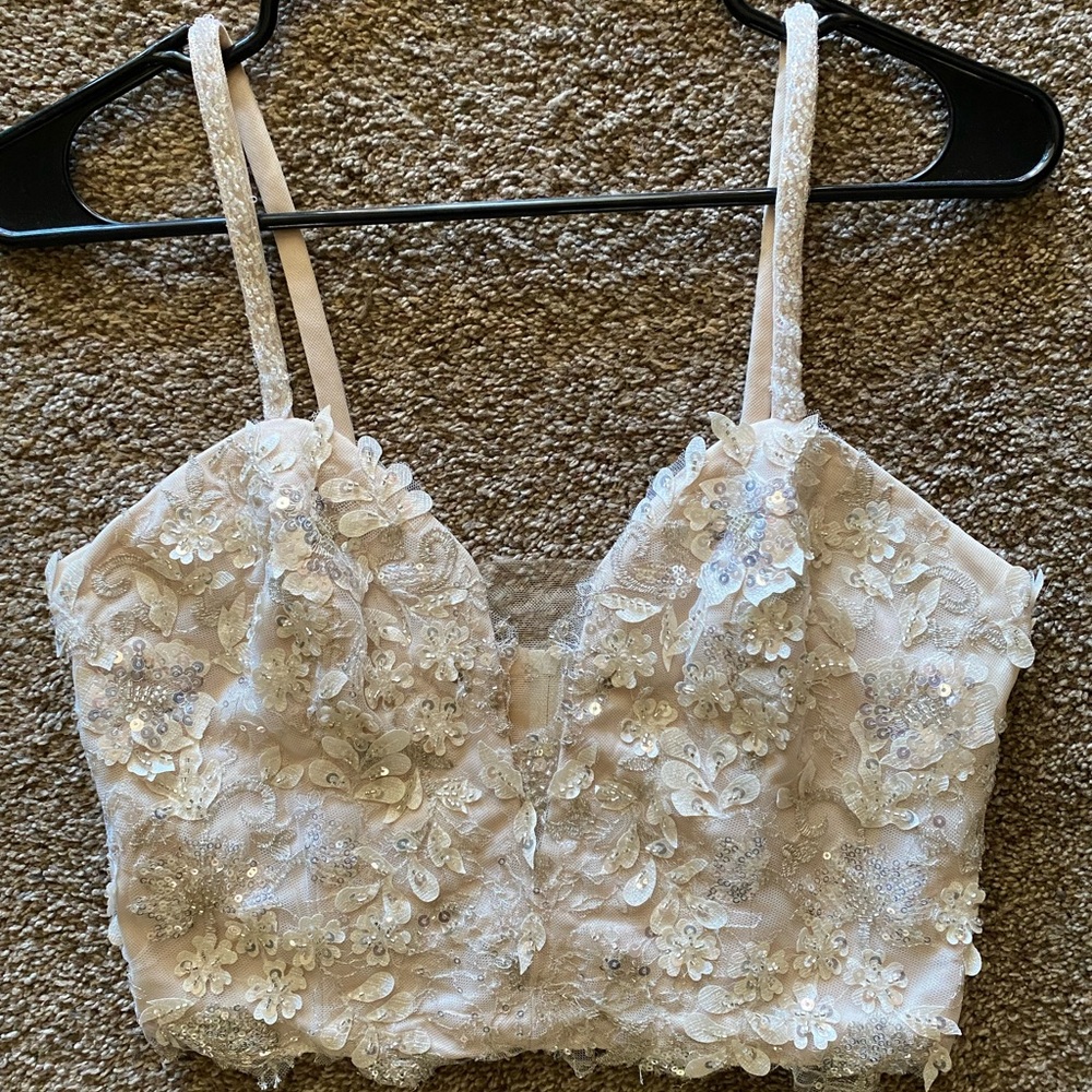 David’s Bridal 3D Floral Sweetheart Crop Top
